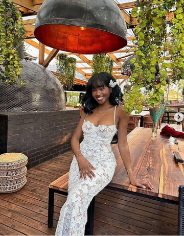 Spaghetti Strap Sleeveless Mermaid Lace Evening Prom Dresses SD1562